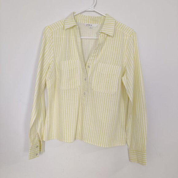 Cleo Women's Shirt Blouse Size XS Striped White Yellow Cotton Lightweight Casual - Picture 1 of 10